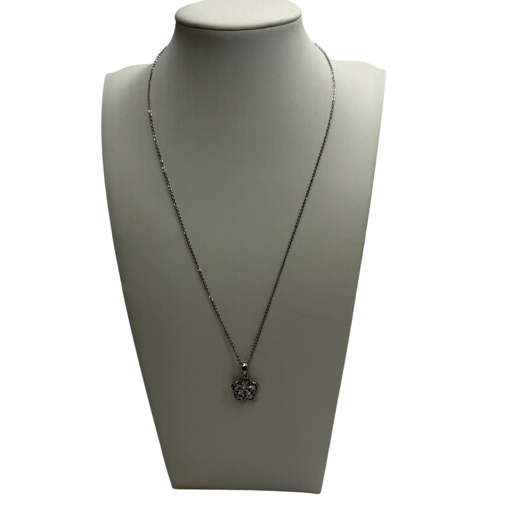 Silver Tone Flower Necklace and Stud Earrings Set Clear CZ Floral Jewelry